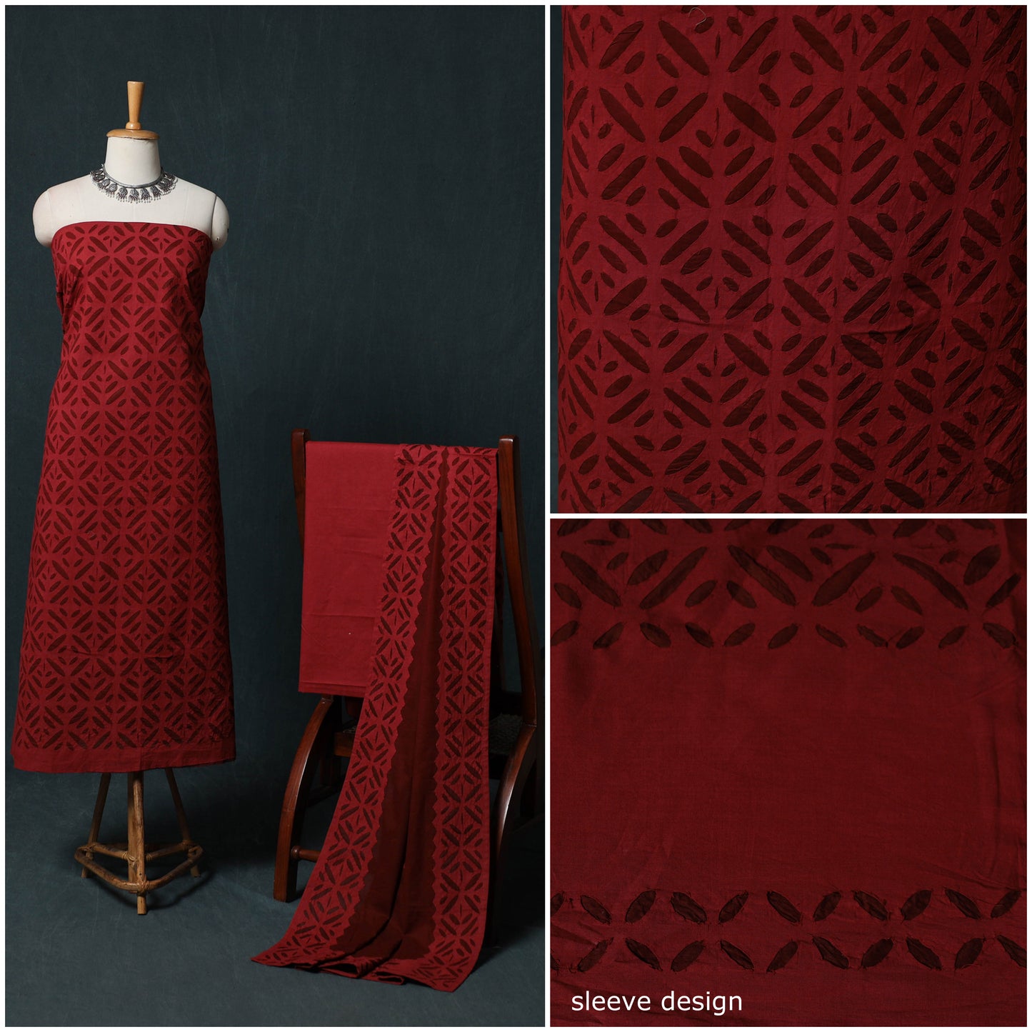 Barmer Applique Cutwork Cotton 3pc Unstitched Dress Material Suit Set 11