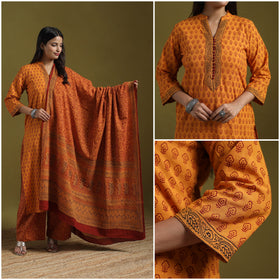 Natural Dyed Hand Block Bagh Print Cotton Suit Set with Dupatta for Women 22