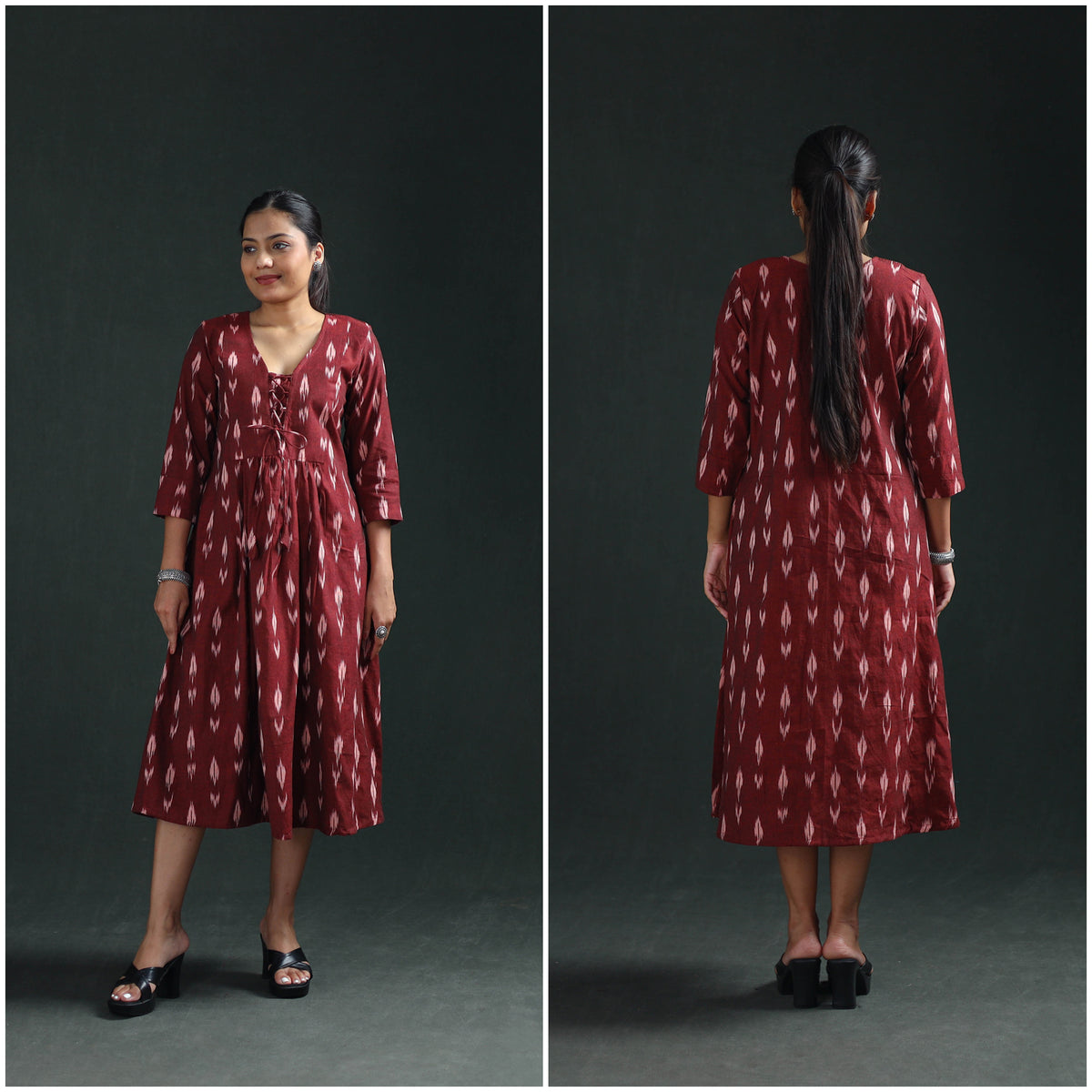 Pochampally Ikat Cotton Flared Long Dress for Women 03