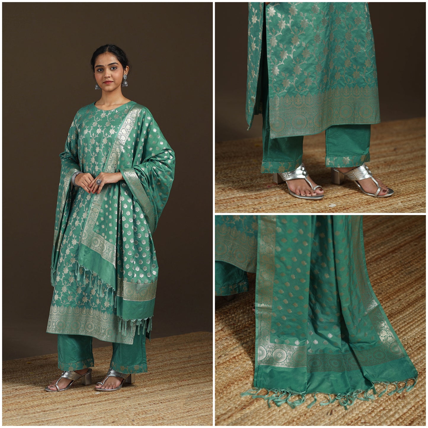 Banarasi Brocade Katan Silk Suit Set with Dupatta for Women 13