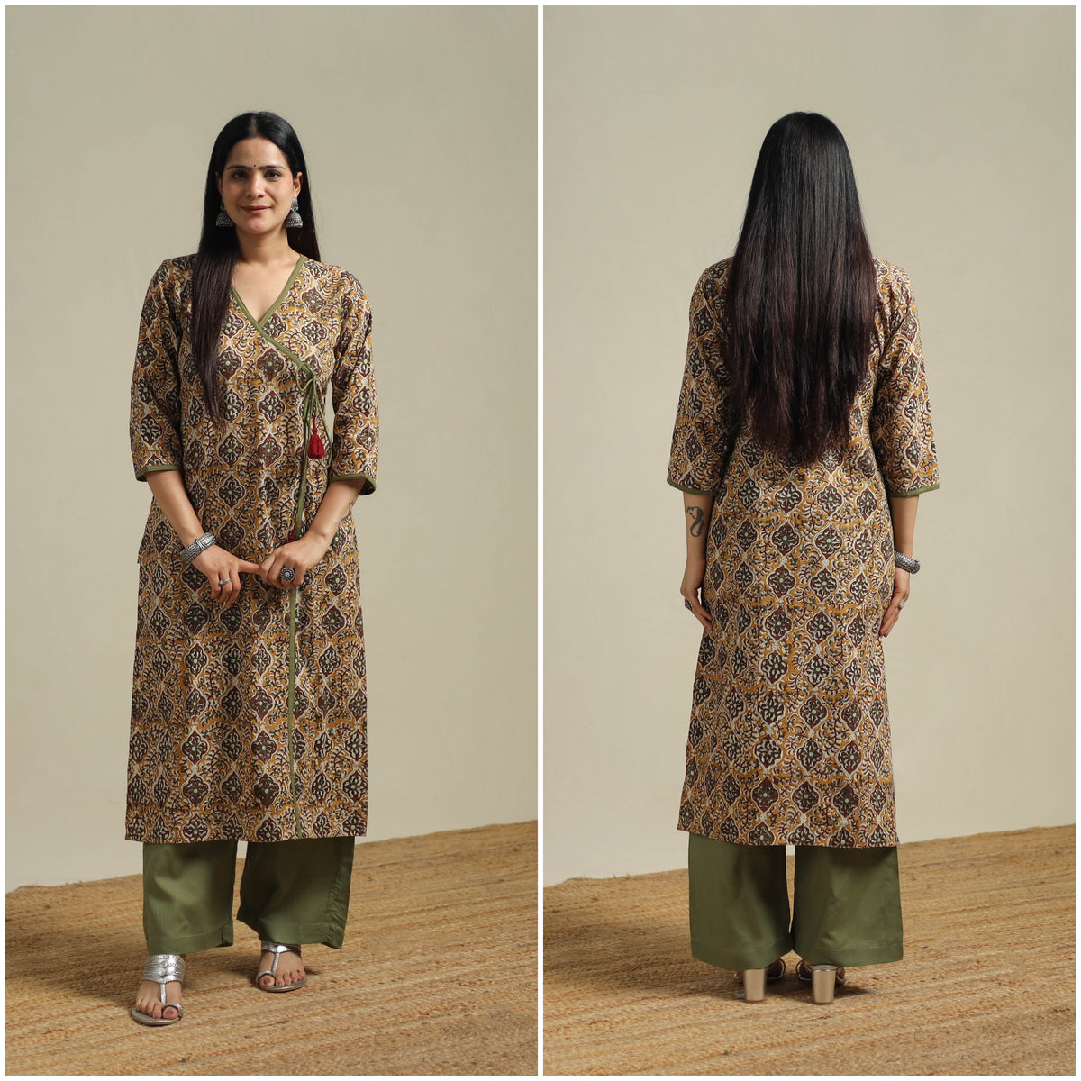 Yellow - Bagru Hand Block Print Natural Dyed Cotton Straight Kurta for women 01