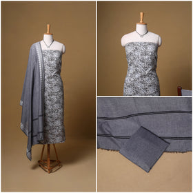 Floral Sanganeri Block Print Cotton Unstitched Dress Material: Kurta, Bottom & Dupatta with Jewellery 10