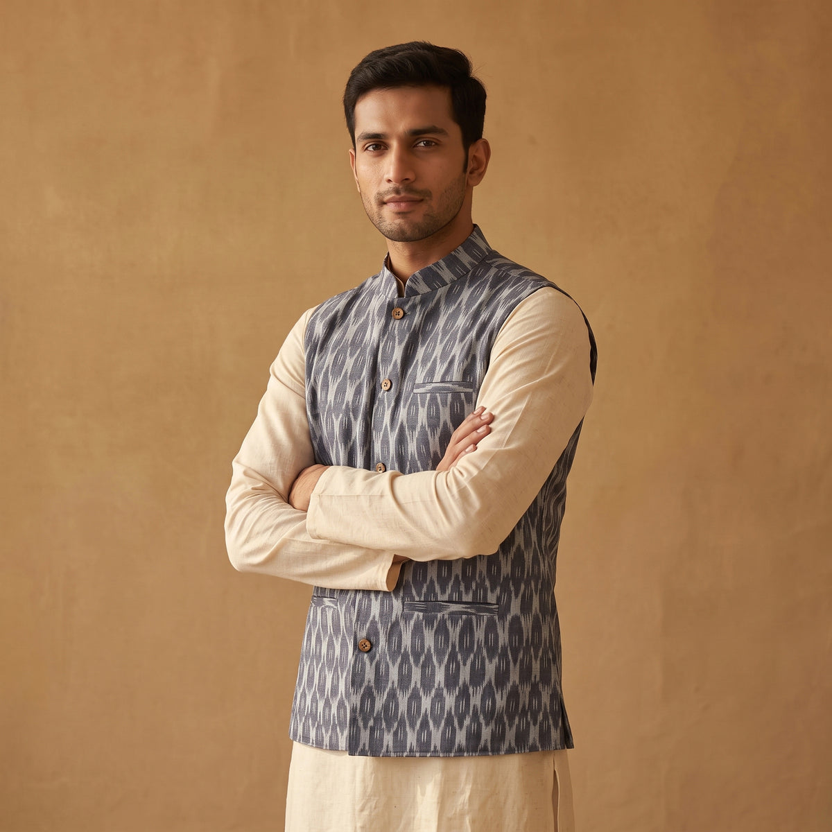 Pochampally Ikat Cotton Men Nehru Jacket 09