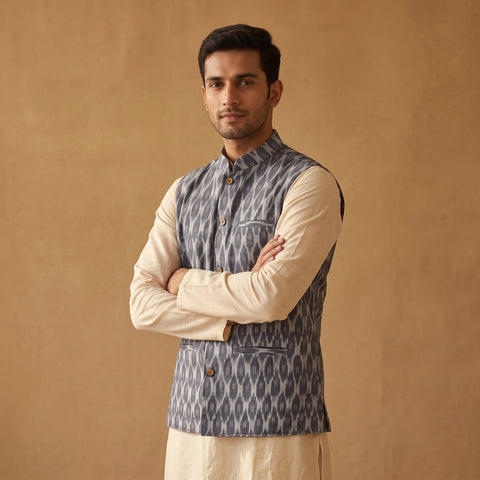 Pochampally Ikat Cotton Men Nehru Jacket 09