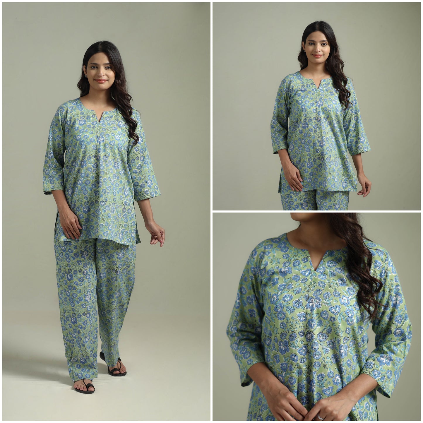 Sanganeri Floral Printed Cotton Night Suit for Women 09