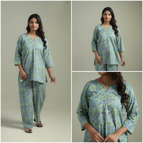 Sanganeri Floral Printed Cotton Night Suit for Women 09