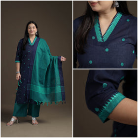 Jacquard Woven Cotton Straight Kurta with Palazzo & Dupatta Suit Set for Women 10