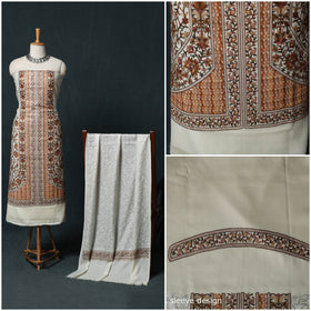 3pc Heavy Chain Stitch Embroidered Wool Unstitched Dress Material Suit Set 58
