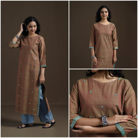 Mangalagiri Pure Handwoven Cotton Mirror Work Straight Kurta for women 16