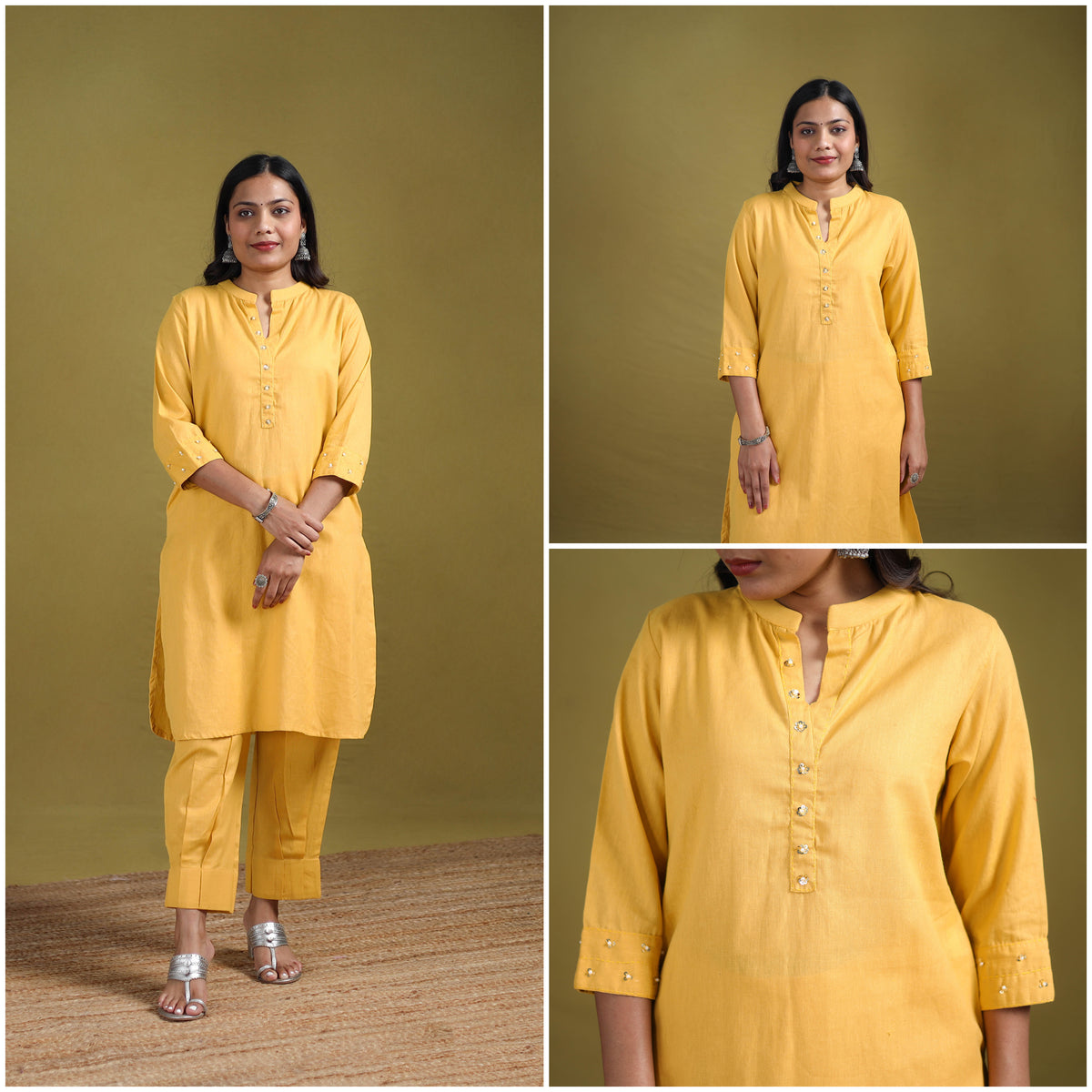 Sequin Work Flex Cotton Plain Straight Kurta with Pant Set for women 09