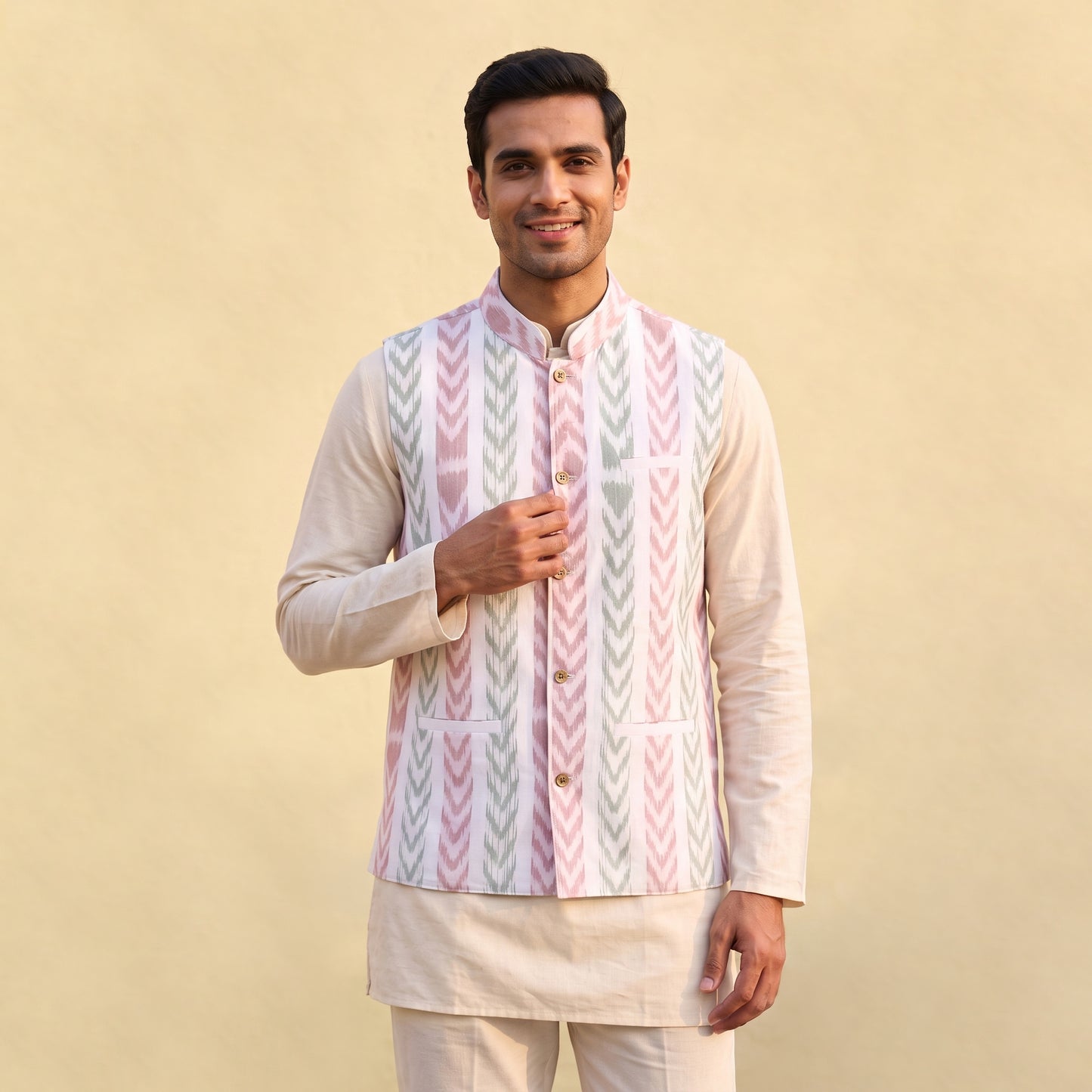 Sambalpuri Ikat Weave Cotton Men Nehru Jacket 10