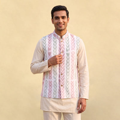 Sambalpuri Ikat Weave Cotton Men Nehru Jacket 10