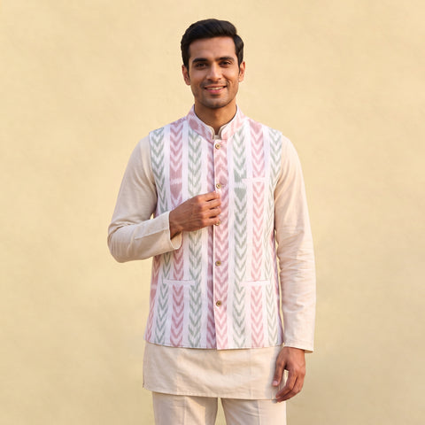 Sambalpuri Ikat Weave Cotton Men Nehru Jacket 10