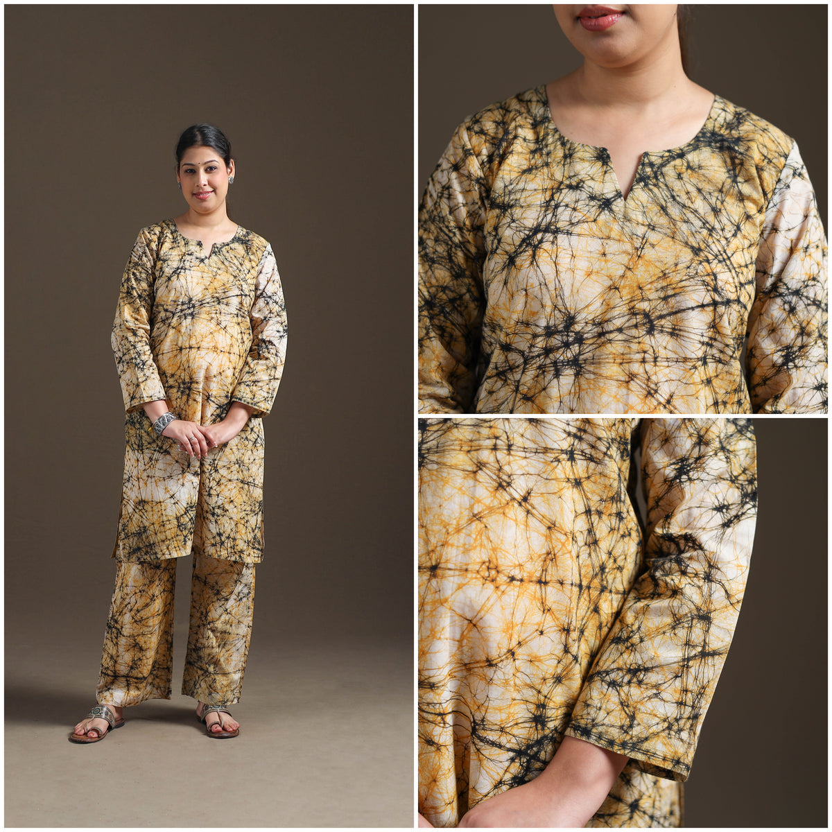 Hand Batik Print Cotton Straight Kurta with Palazzo Set for women 09