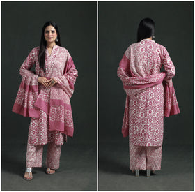 Hand Batik Print Cotton Suit Set with Dupatta for Women 07