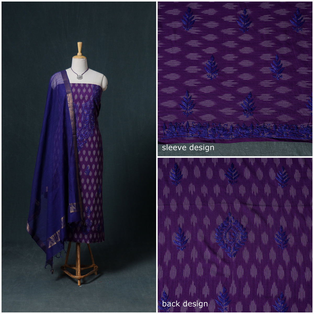 Lucknowi Chikankari Hand Work Unstitched Dress Material: Kurta & Dupatta with Jewellery 53