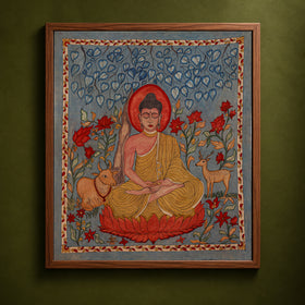 Srikalahasti Kalamkari Art Wall Hanging with Lord Buddha Motif by Ghanshyam Sarode (52 x 46 in) 10