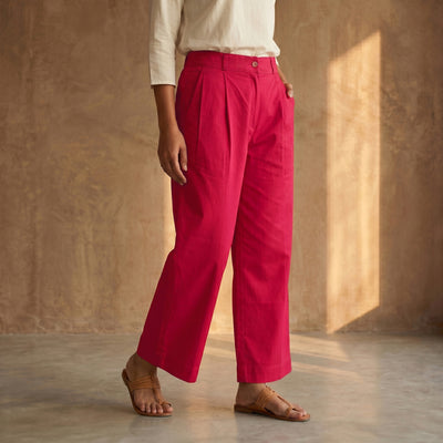 Pink - Cotton Lycra Elasticated Plain Pant for Women 02
