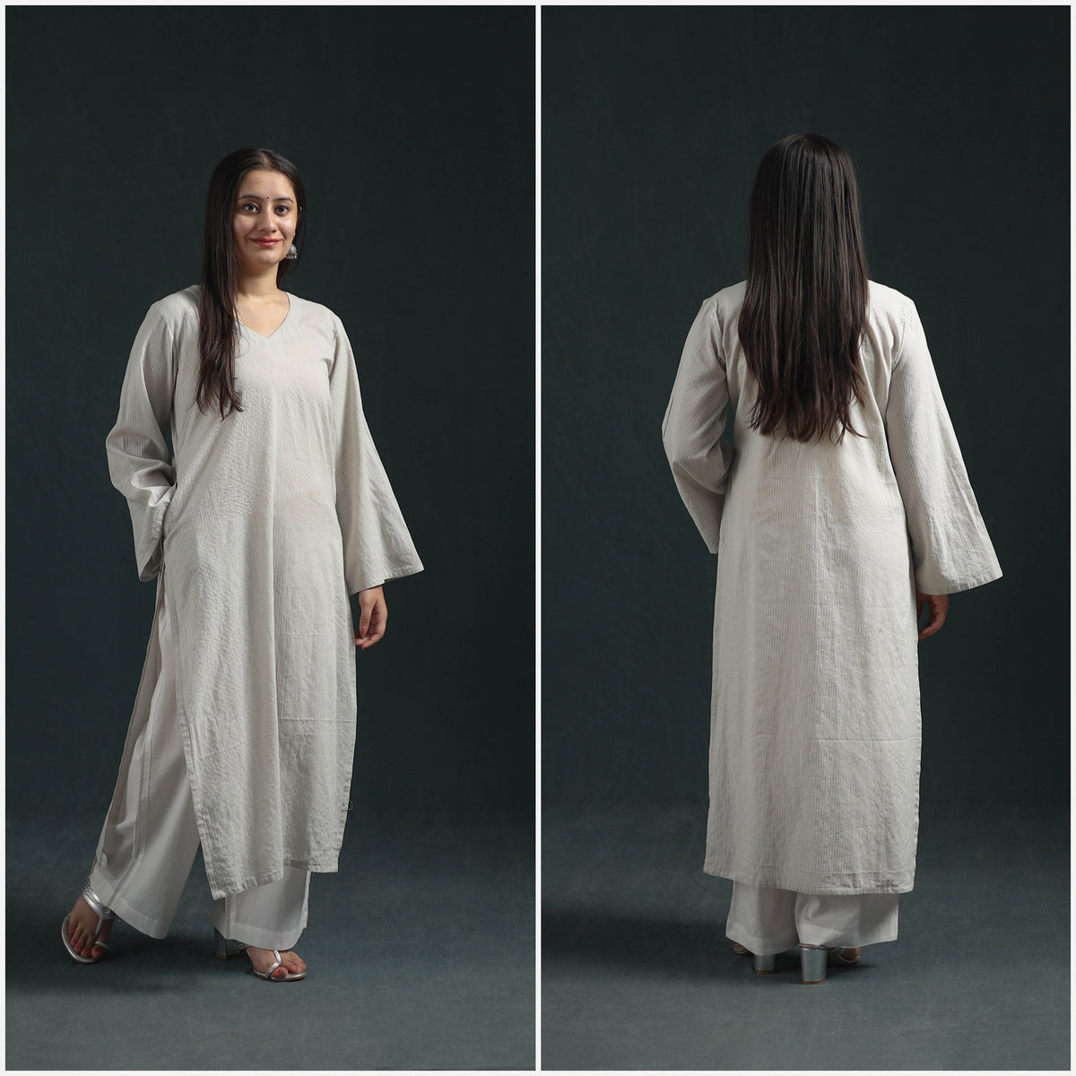 Plain Running Stitch Cotton Straight Long Kurta for women 07