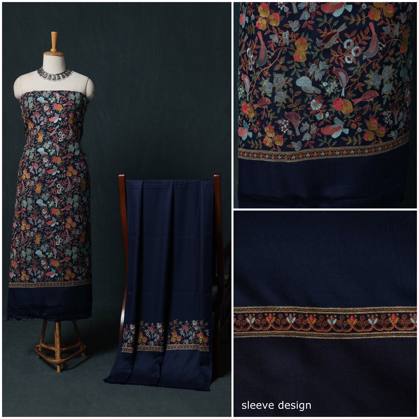 3pc Heavy Embroidered Wool Unstitched Dress Material Suit Set 52