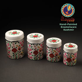 Floral White Handpainted Enamelware Stainless Steel Container