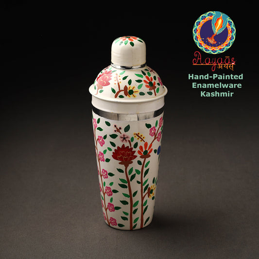 Kashmir Enamelware Floral Handpainted Stainless Steel Cocktail Shaker