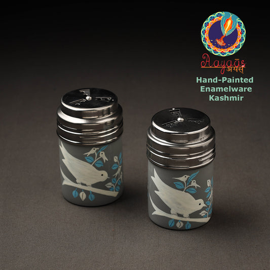 Floral Handpainted Enamelware Stainless Steel Salt and Pepper Shaker (Set of 2)