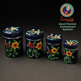Floral Blue Handpainted Enamelware Stainless Steel Container 