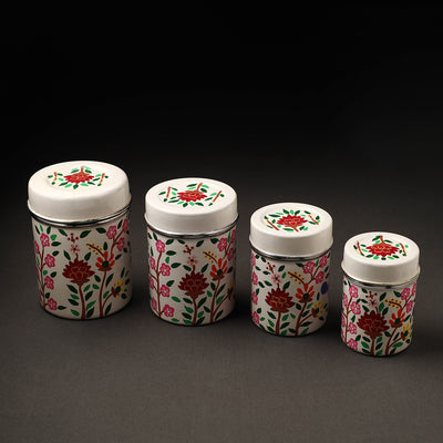 Floral White Handpainted Enamelware Stainless Steel Container