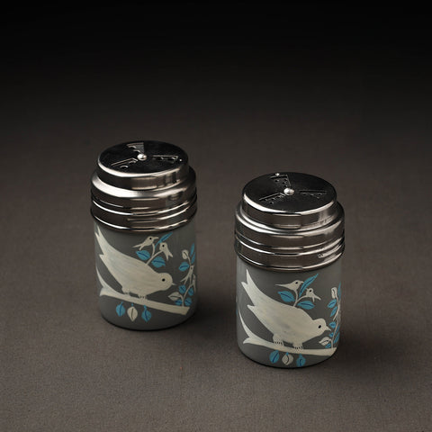 Floral Handpainted Stainless Steel Salt and Pepper Shaker Set 