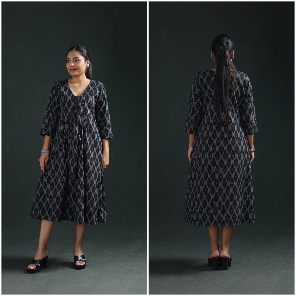 Pochampally Ikat Cotton Flared Long Dress for Women 04