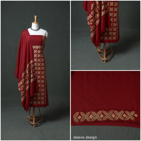 Kashmiri Aari Hand Embroidered Cutwork Pure Merino Wool Unstitched Dress Material: Kurta, Bottom with Dupatta 11