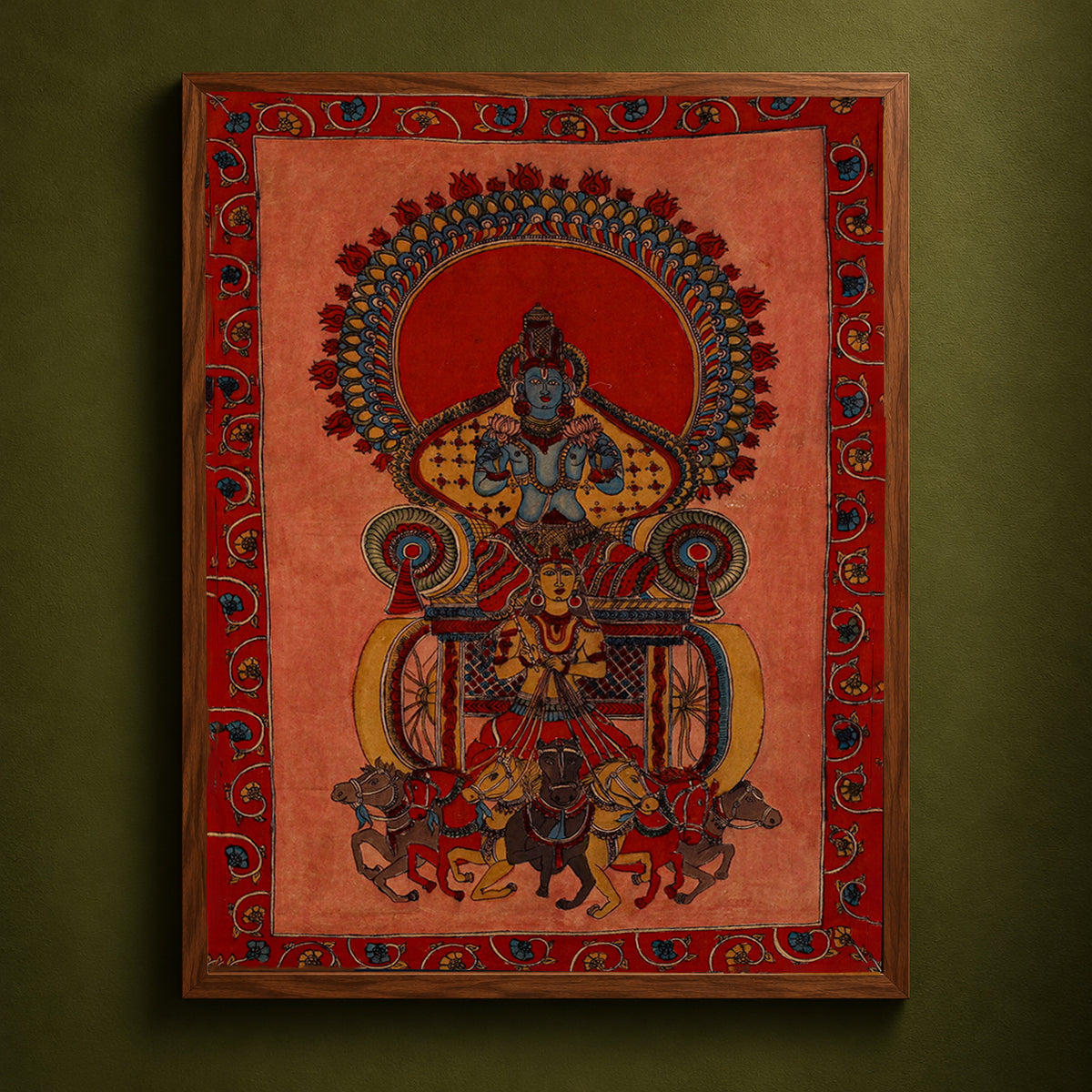 Srikalahasti Kalamkari Art Wall Hanging with Sun God Motif by Ghanshyam Sarode (66 x 48 in) 11