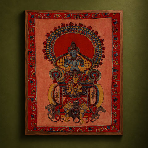 Srikalahasti Kalamkari Art Wall Hanging with Sun God Motif by Ghanshyam Sarode (66 x 48 in) 11