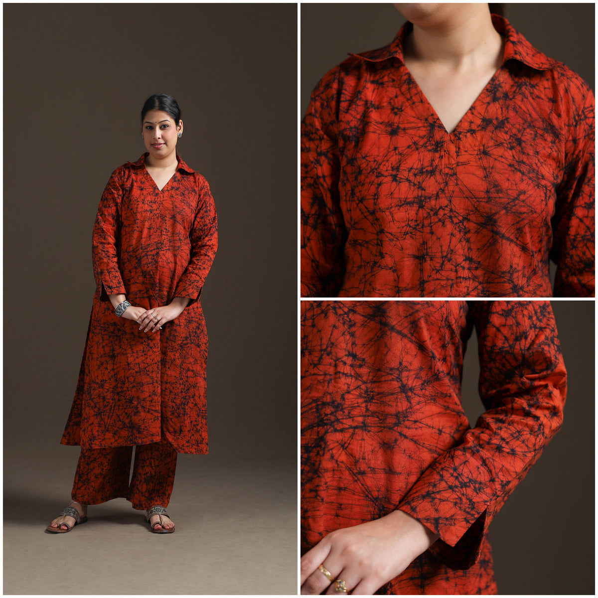 Hand Batik Print Cotton Straight Kurta with Palazzo Set for women 17