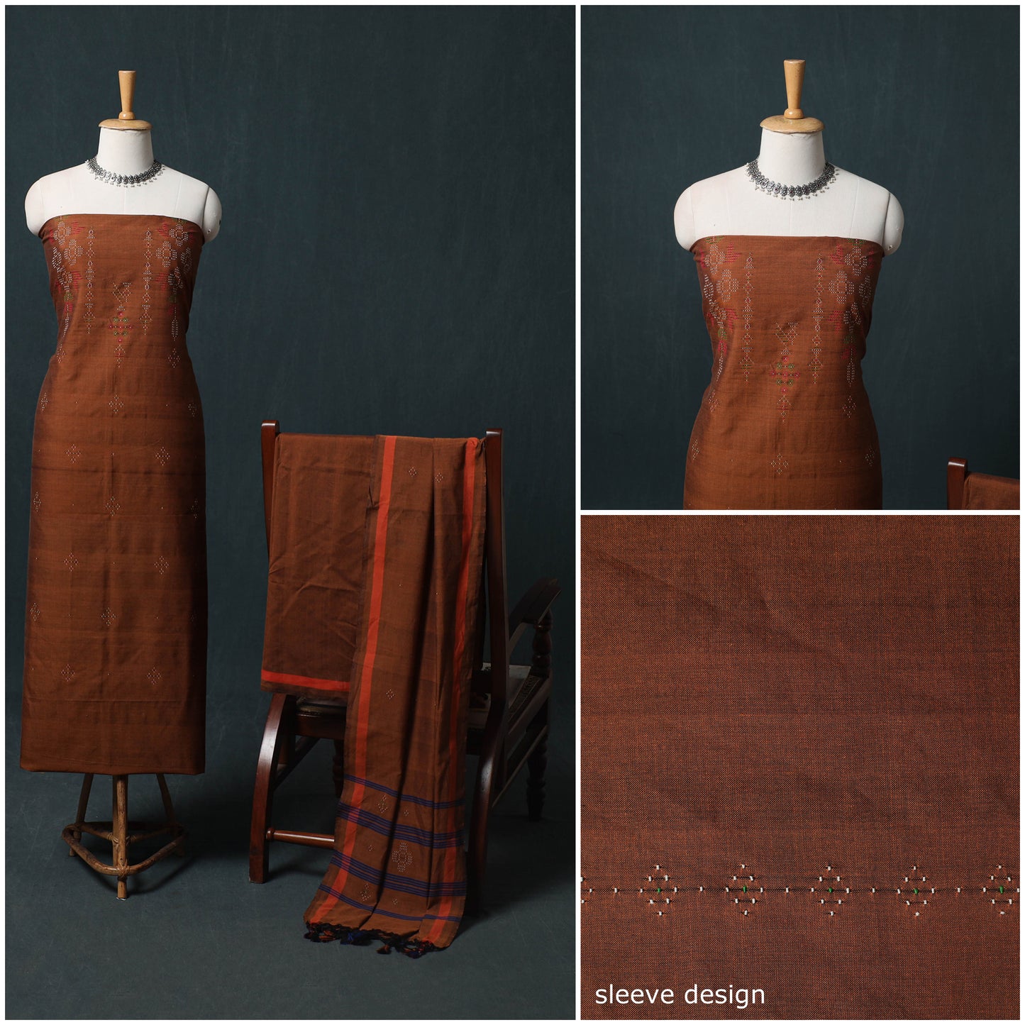 Handwoven Tangaliya Cotton 3pc Unstitched Dress Material Suit Set 12