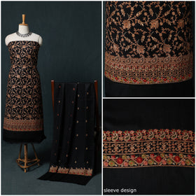 3pc Heavy Embroidered Wool Unstitched Dress Material Suit Set 14