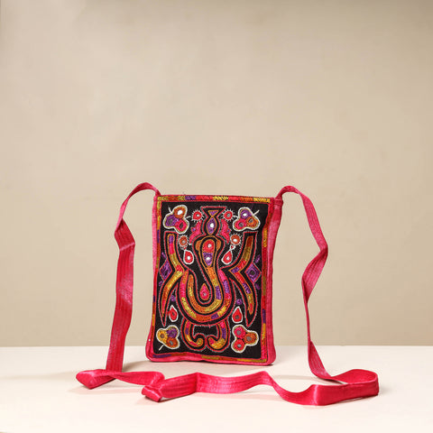 Pink - kutch ahir embroidery mashru silk sling bag