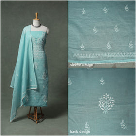 Lucknowi Chikankari Kota Doria Cotton Unstitched Dress Material: Kurta with Dupatta 21
