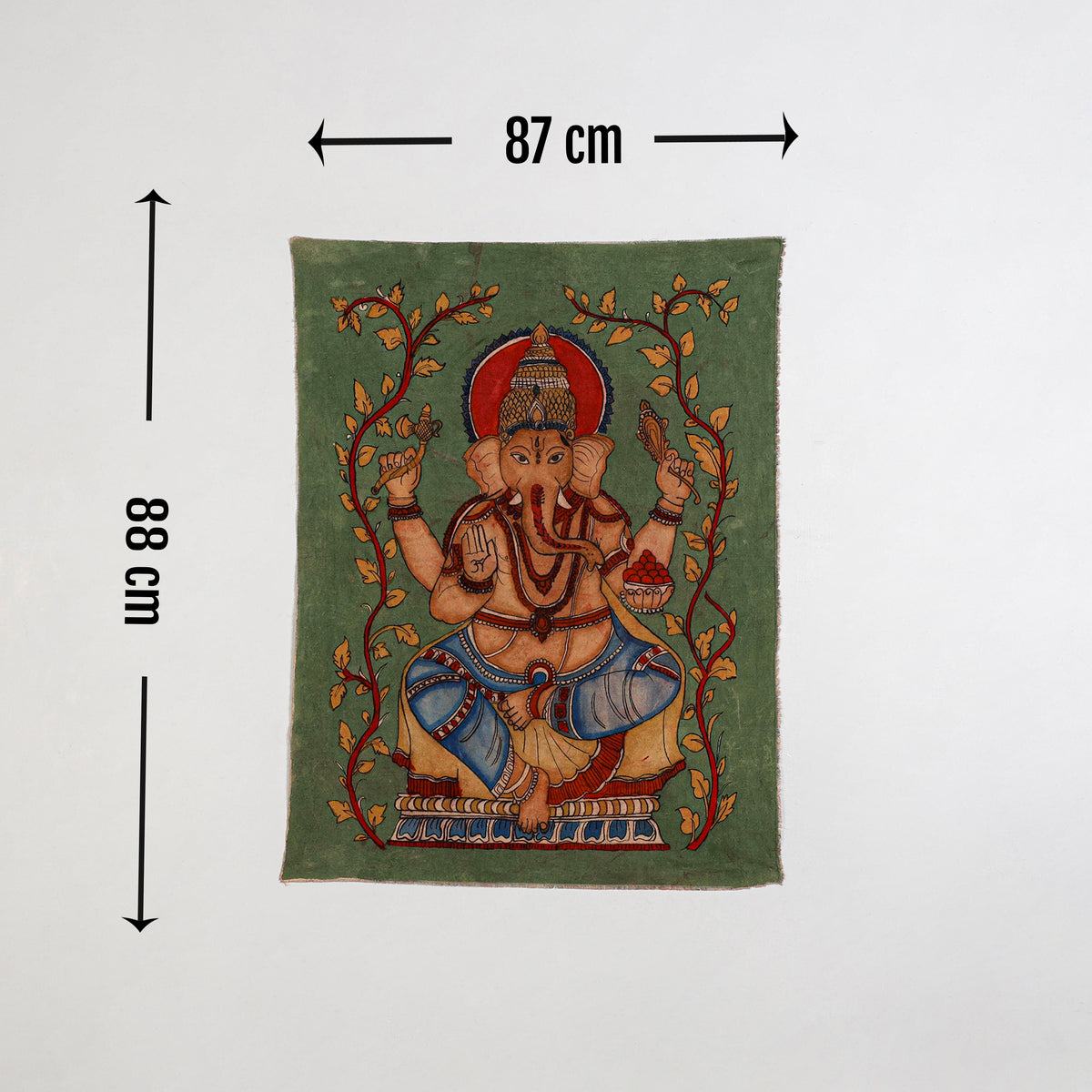 Srikalahasti Kalamkari Art Wall Hanging with Lord Ganesha Motif by Ghanshyam Sarode (35 x 34 in) 12