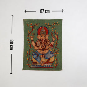 Srikalahasti Kalamkari Art Wall Hanging with Lord Ganesha Motif by Ghanshyam Sarode (35 x 34 in) 12