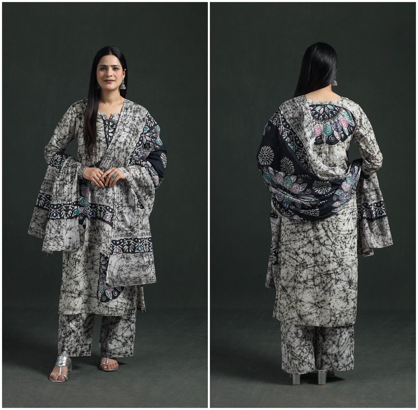 Indonesian Hand Batik Print Cotton Suit Set with Dupatta for Women 03