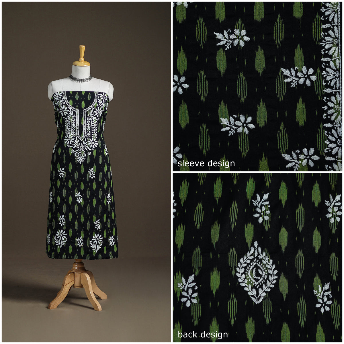 Lucknowi Chikankari Hand Embroidered Cotton Unstitched Kurta Material (2.5M) 12