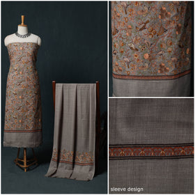 3pc Heavy Embroidered Wool Unstitched Dress Material Suit Set 53