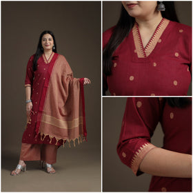 Jacquard Woven Cotton Straight Kurta with Palazzo & Dupatta Suit Set for Women 11