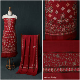 3pc Heavy Embroidered Wool Unstitched Dress Material Suit Set 55