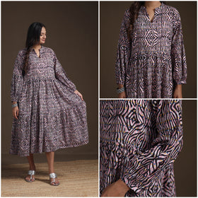 Sanganeri Floral Hand Block Print Cotton Tiered Long Dress for Women 03