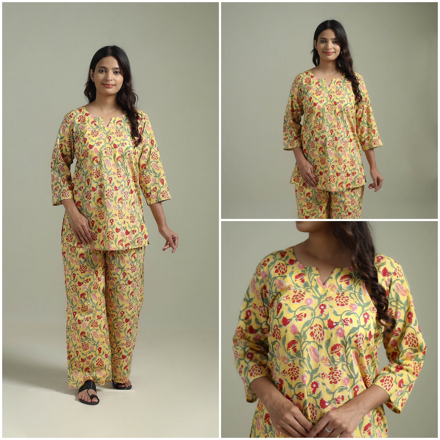 Sanganeri Floral Printed Cotton Night Suit for Women 03