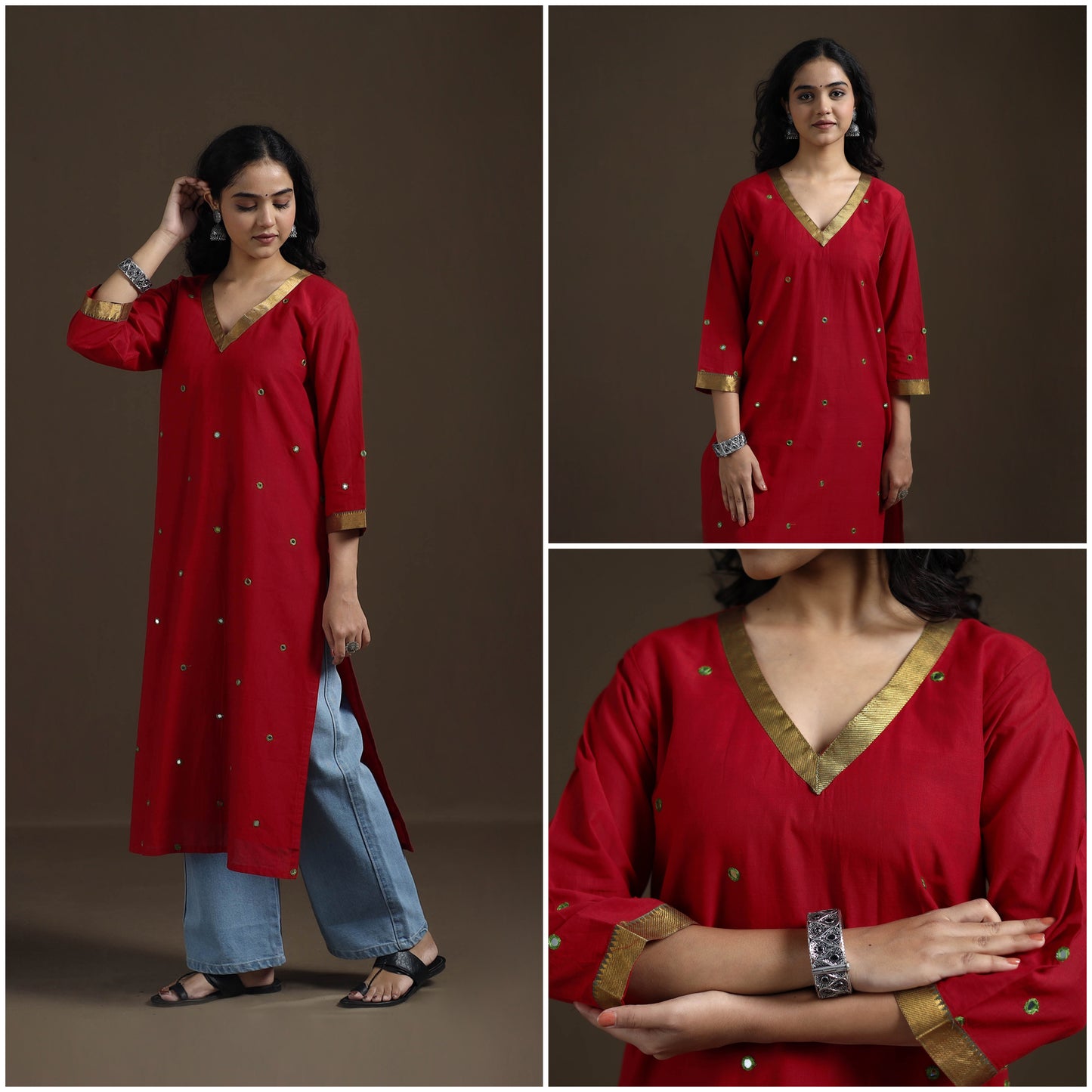 Mangalagiri Pure Handwoven Cotton Mirror Work Straight Kurta for women 22