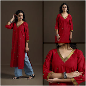 Mangalagiri Pure Handwoven Cotton Mirror Work Straight Kurta for women 22